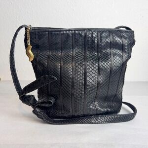Sharif Vintage Black Snakeskin Crossbody Bag Made in USA Exotic Leather Purse